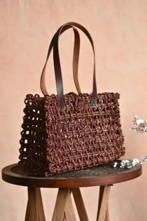 Kadam Haat Handmade Sabai Grass Mesh Bag - (Brown)