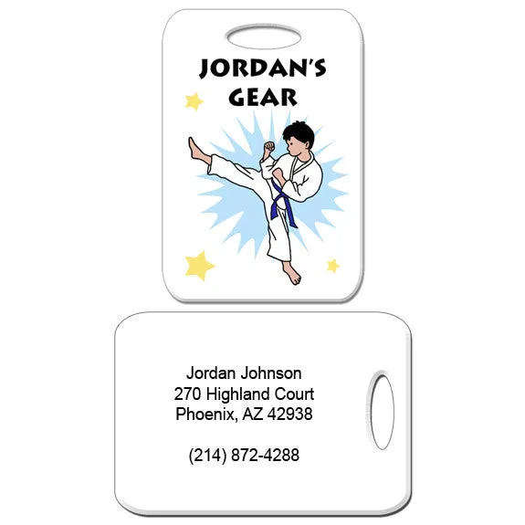 Karate or Martial Arts Boy Bag Tag - Kick Design