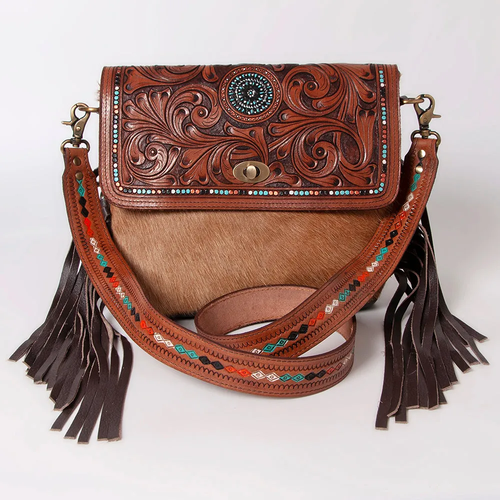 KBK104 - KBK104 -CROSS BODY Hand Tooled Saddle Leather with Cowhide Leather Ladies Bag KBK104 - KBK1