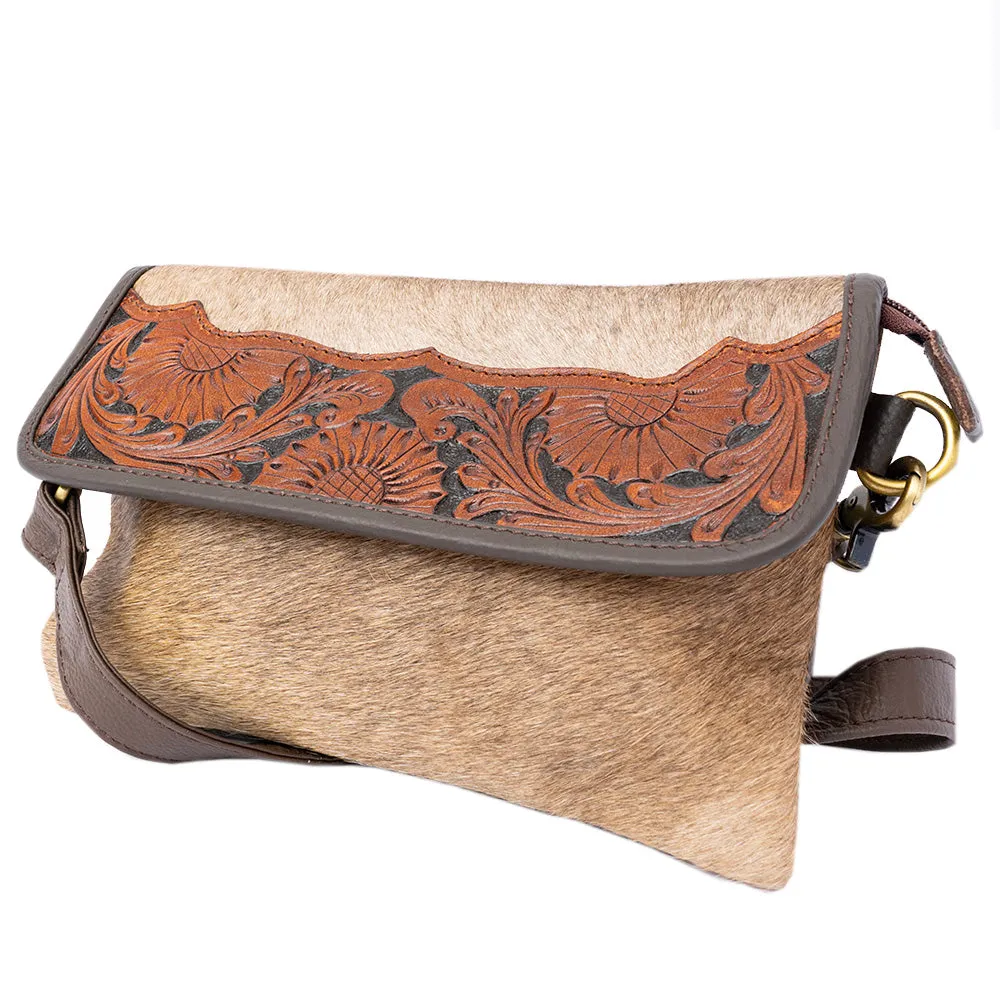 KBK112 - KBK112 -Hand Tooled Saddle Leather with Cowhide Leather Ladies Bag KBK112 - KBK112