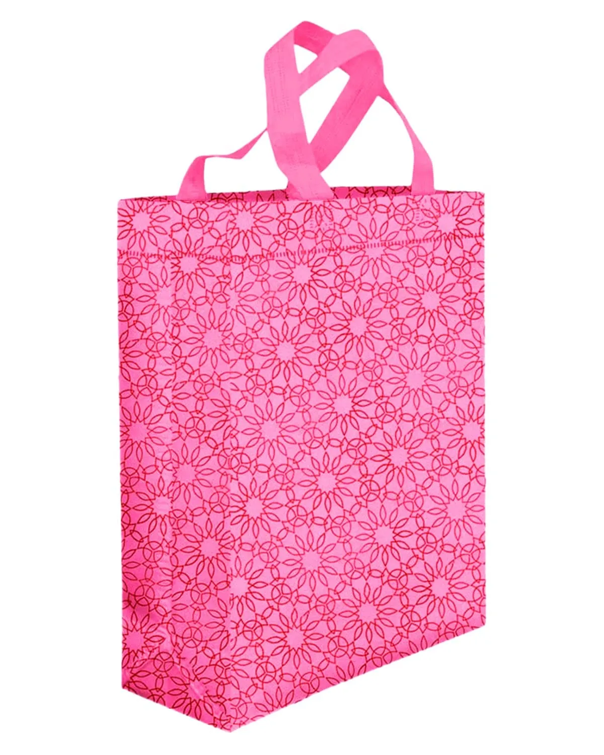 Kuber Industries Paper, Plastic Non Woven Gift Bag Tote/Carry Bags With Handles Party Favor Pack of 50- Flower(Pink) (F_26_KUBBMART016974)