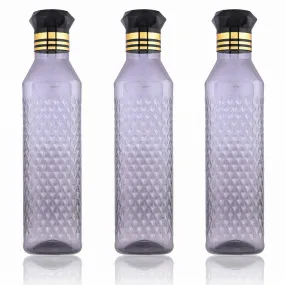 Kuber Industries Water Bottle | Plastic Water Bottle for Fridge | Water Bottle for Kitchen | Ideal for Restaurant | Water Bottle for Refrigerator | Square H2O Bottle | 1 LTR | Pack of 3 | Black