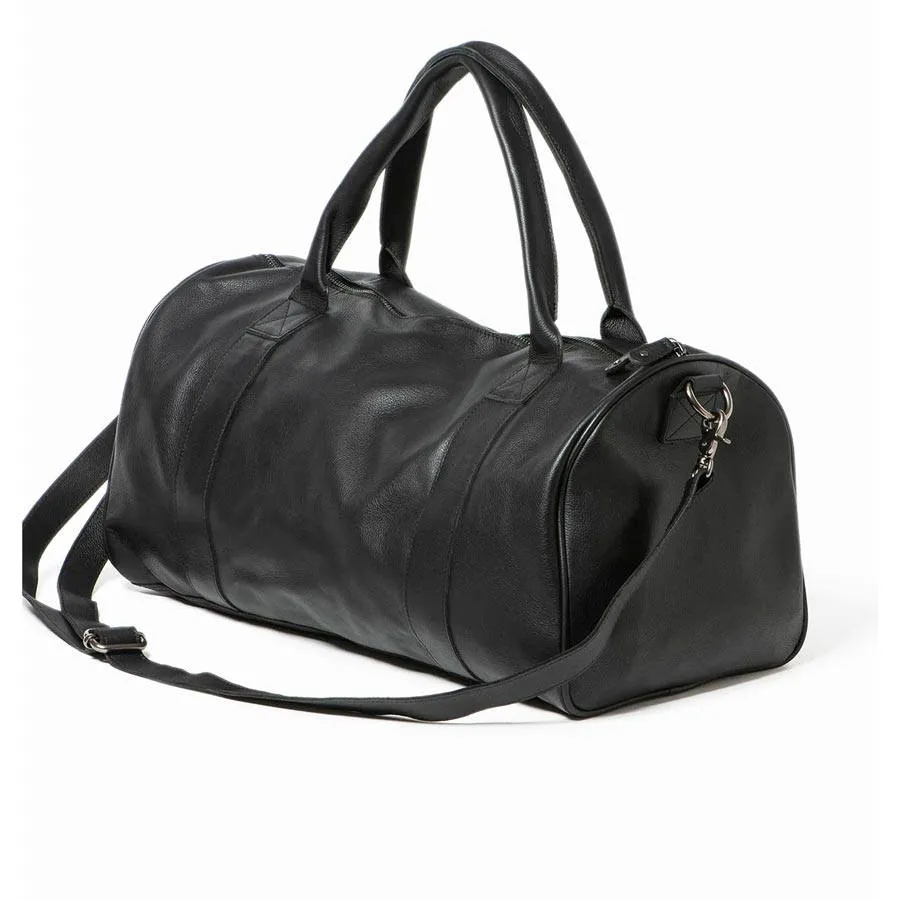 Leather Globe Weekender Bag - Black