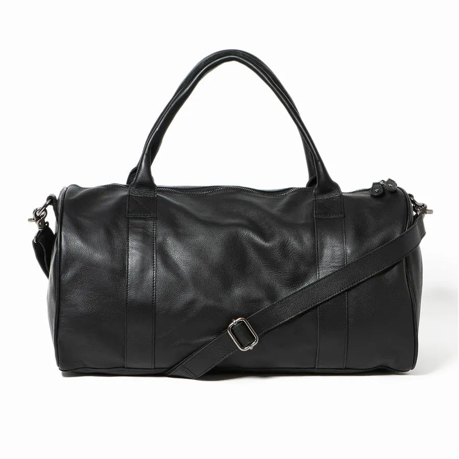 Leather Globe Weekender Bag - Black