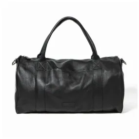 Leather Globe Weekender Bag - Black