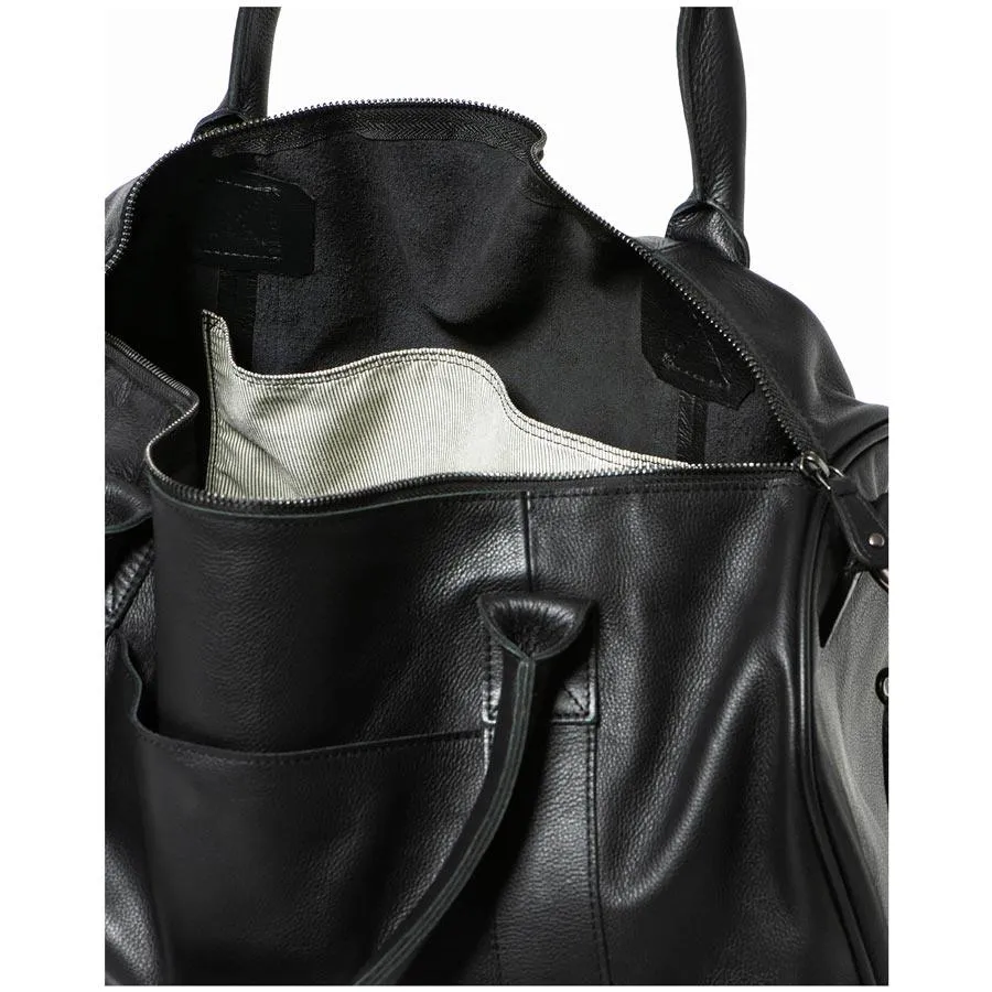 Leather Globe Weekender Bag - Black