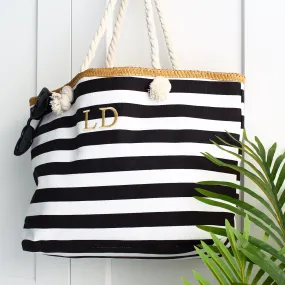 Luxury striped Beach Bag - Black stripe