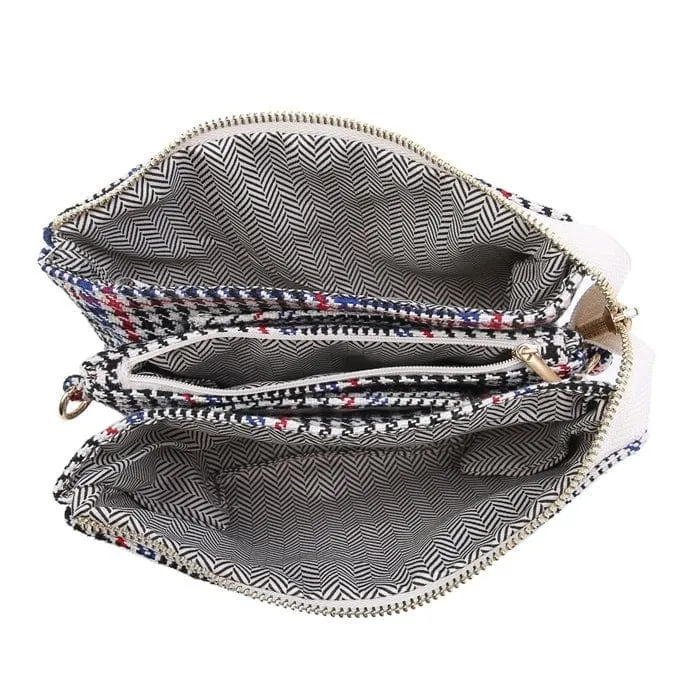 M013HDST Houndstooth 3 Compartment Crossbody