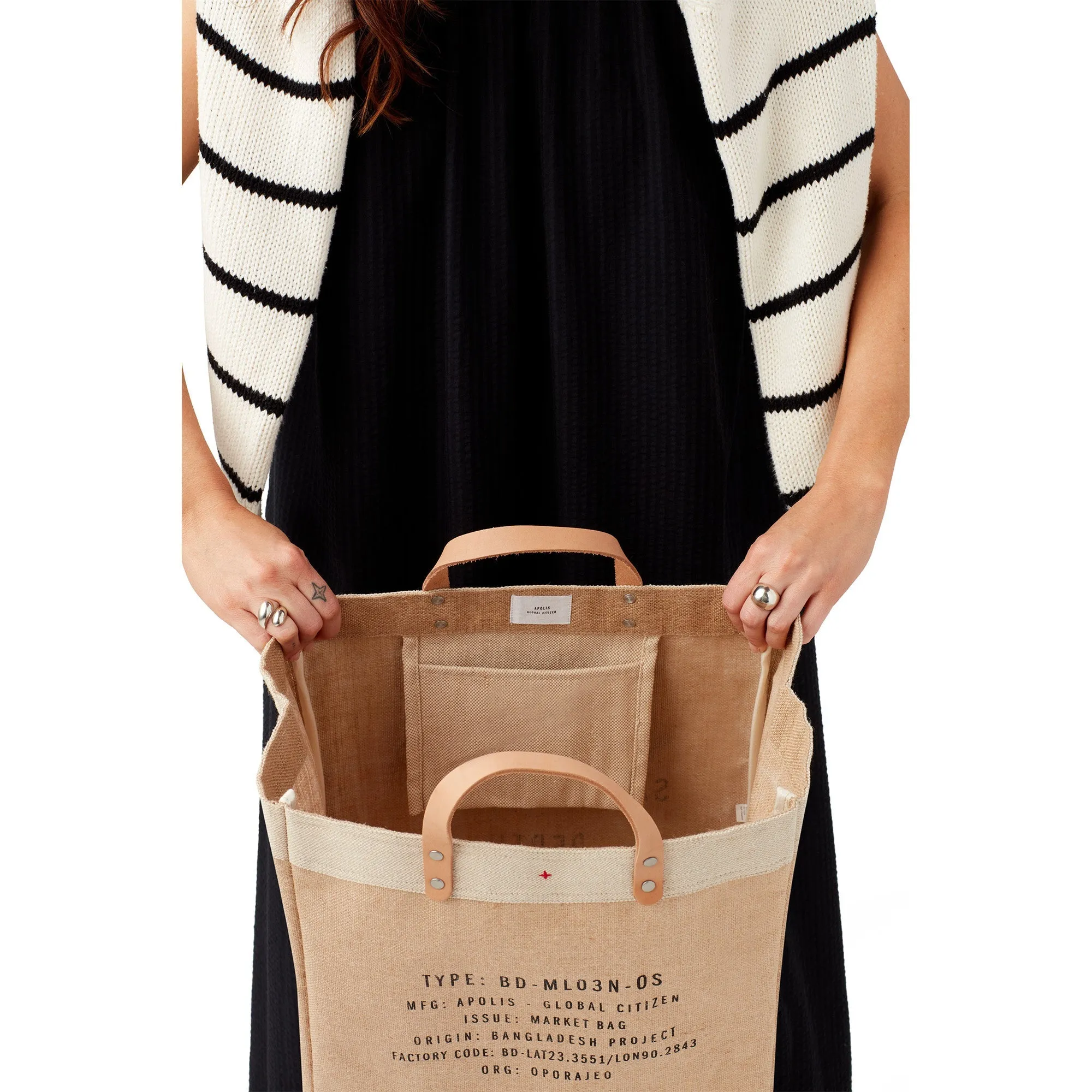 Market Bag in Natural with Large Ecru Monogram