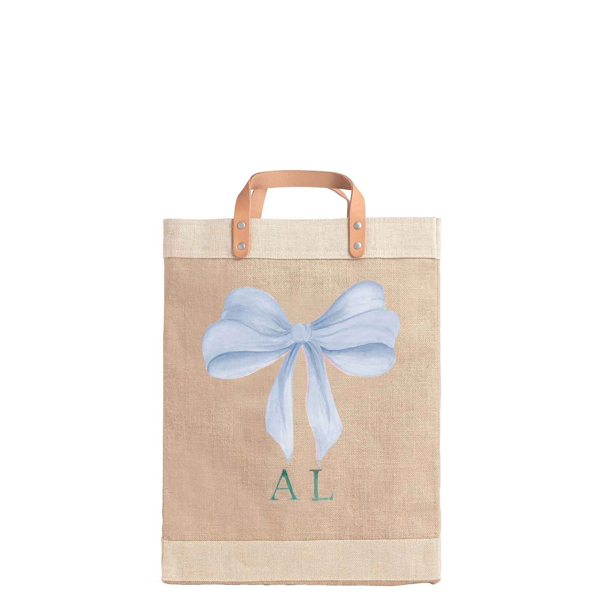 Market Bag in Natural with Powder Blue Bow by Amy Logsdon