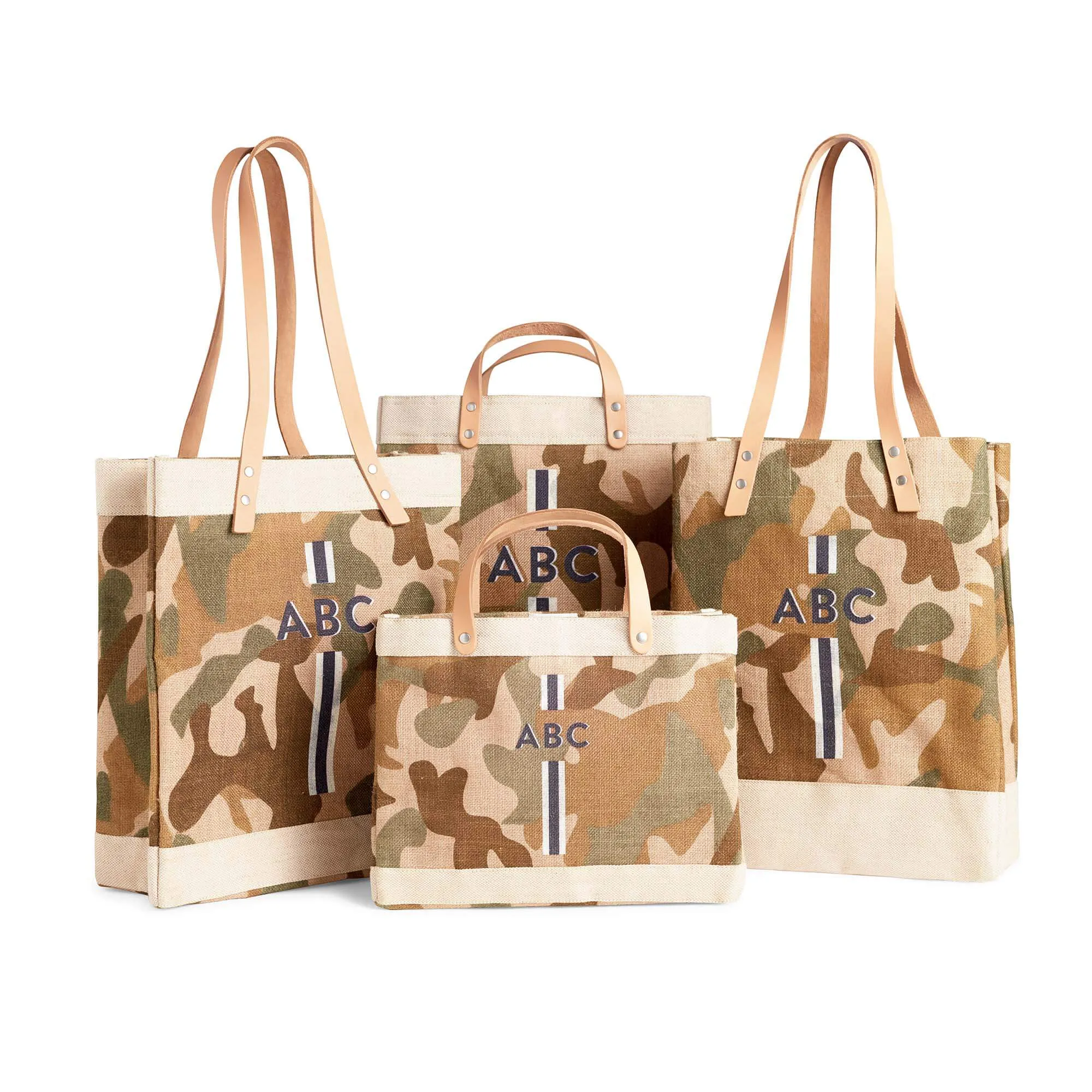 Market Tote in Safari with Black Monogram