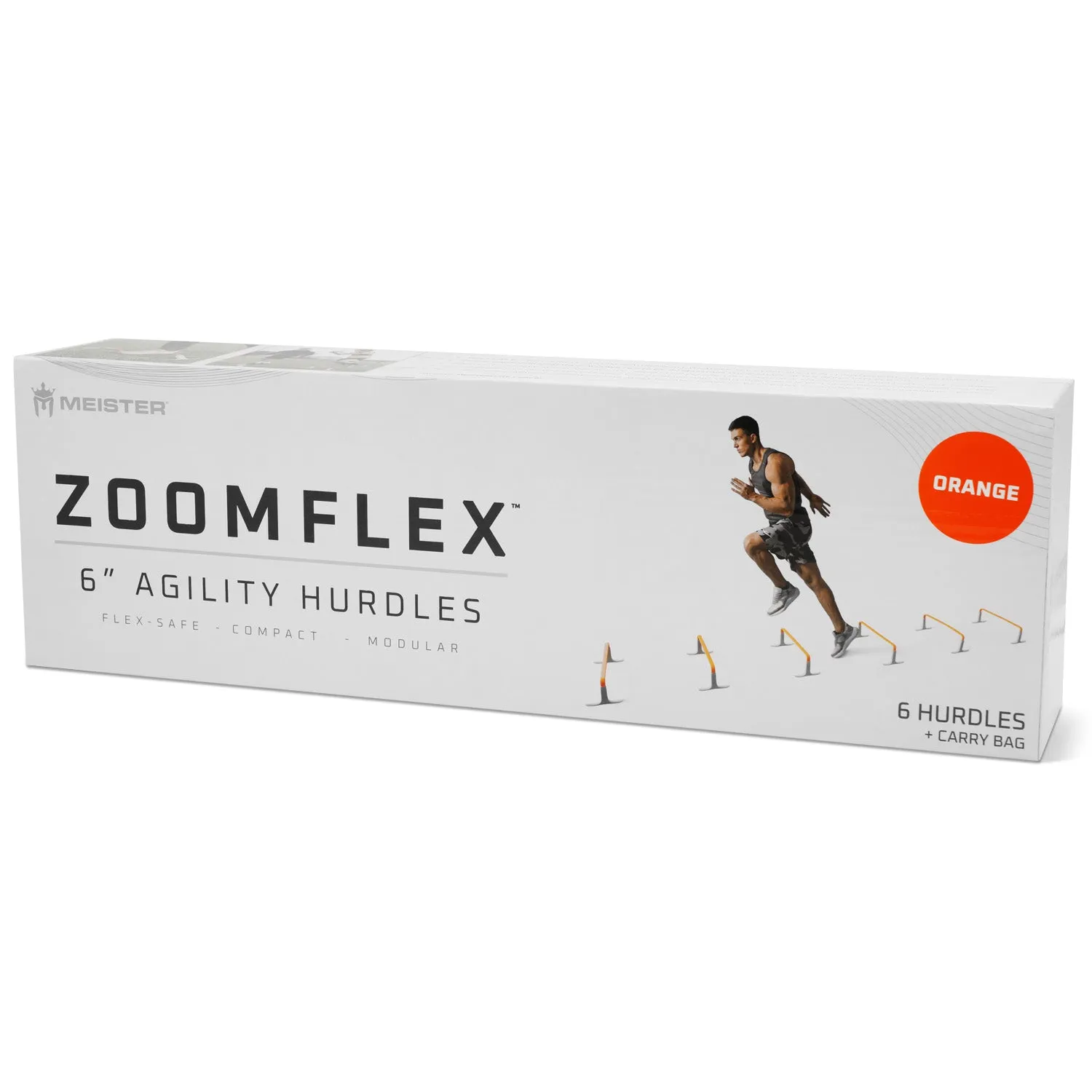 Meister ZoomFlex 6" Agility Hurdles - 6 Pack w/ Carry Bag - Safety Orange