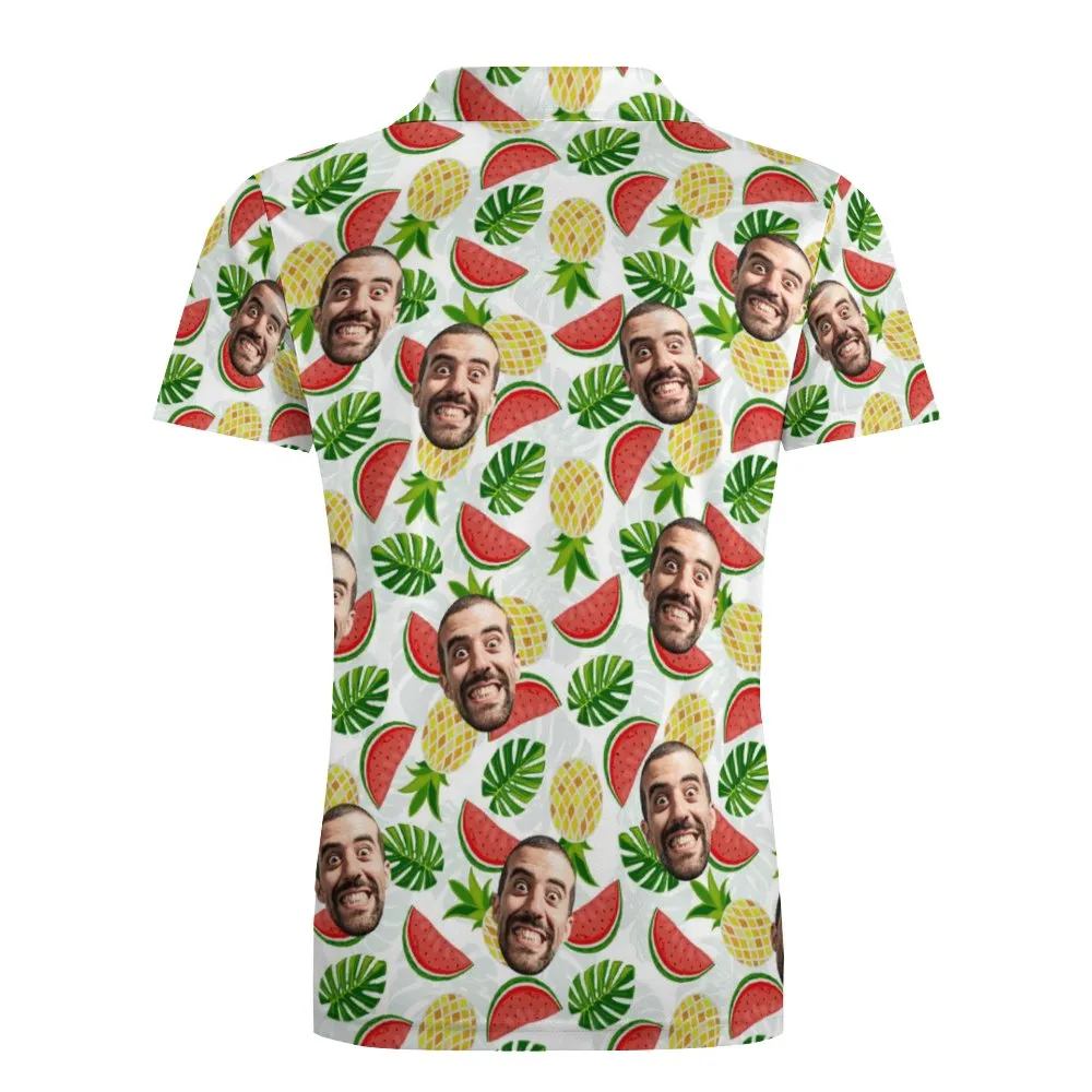 Men's Custom Face Polo Shirt Pineapples and Watermelon Personalised Hawaiian Golf Shirts