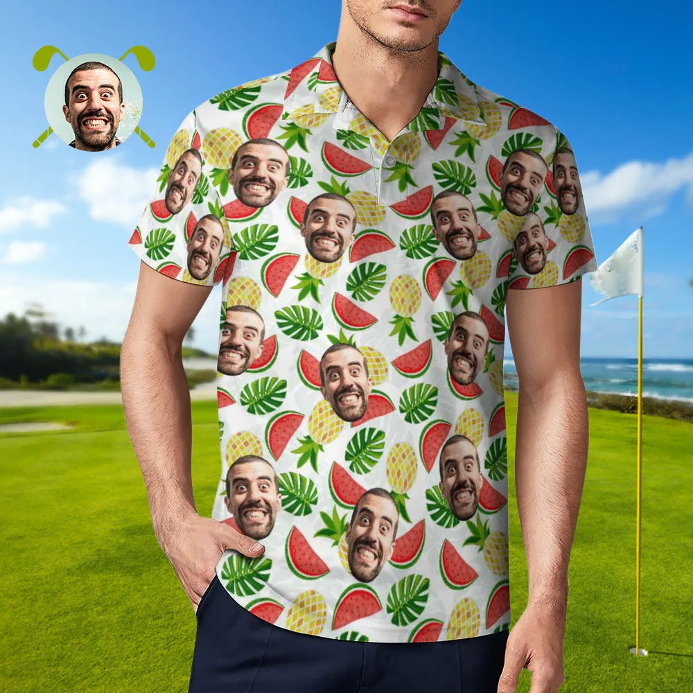 Men's Custom Face Polo Shirt Pineapples and Watermelon Personalised Hawaiian Golf Shirts