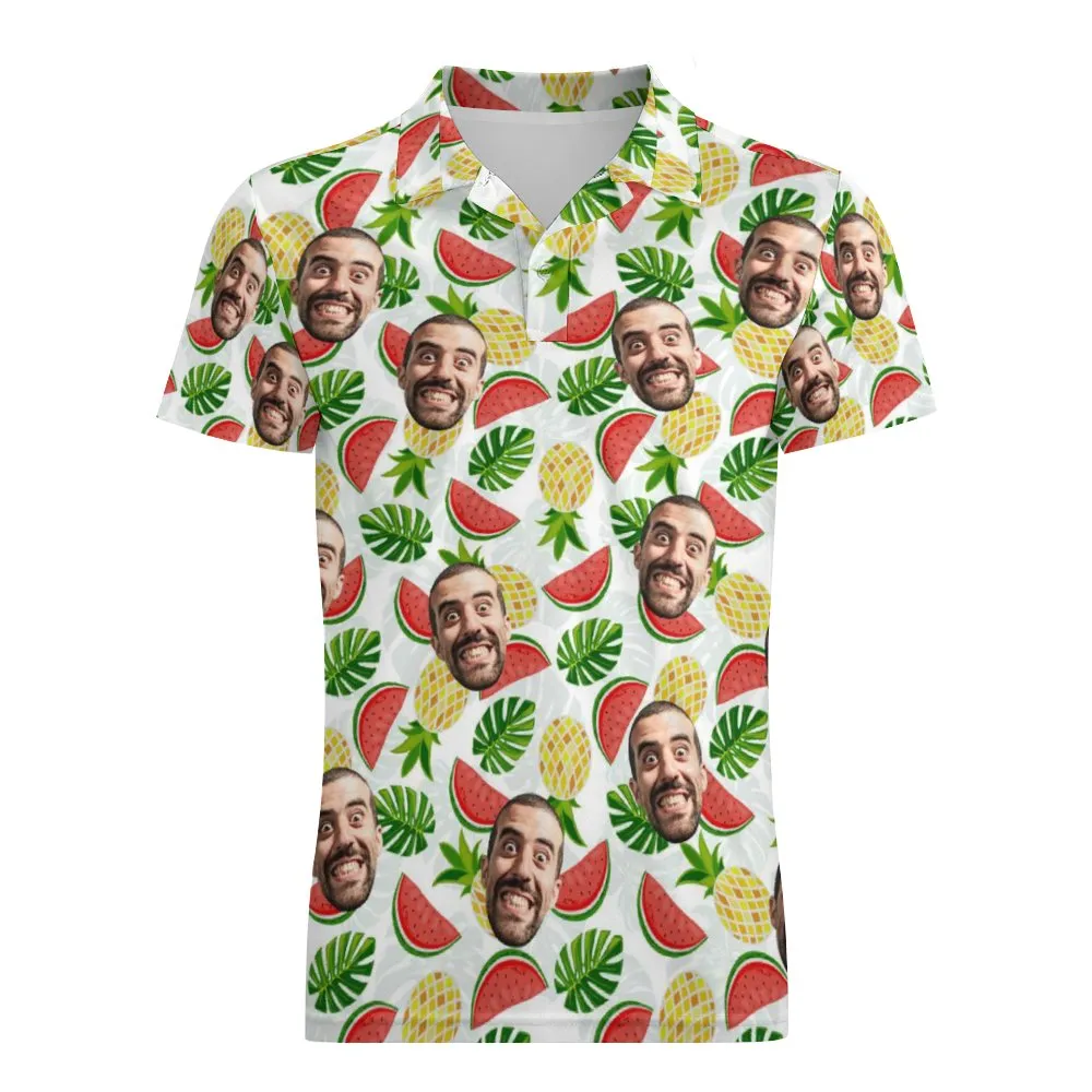 Men's Custom Face Polo Shirt Pineapples and Watermelon Personalised Hawaiian Golf Shirts