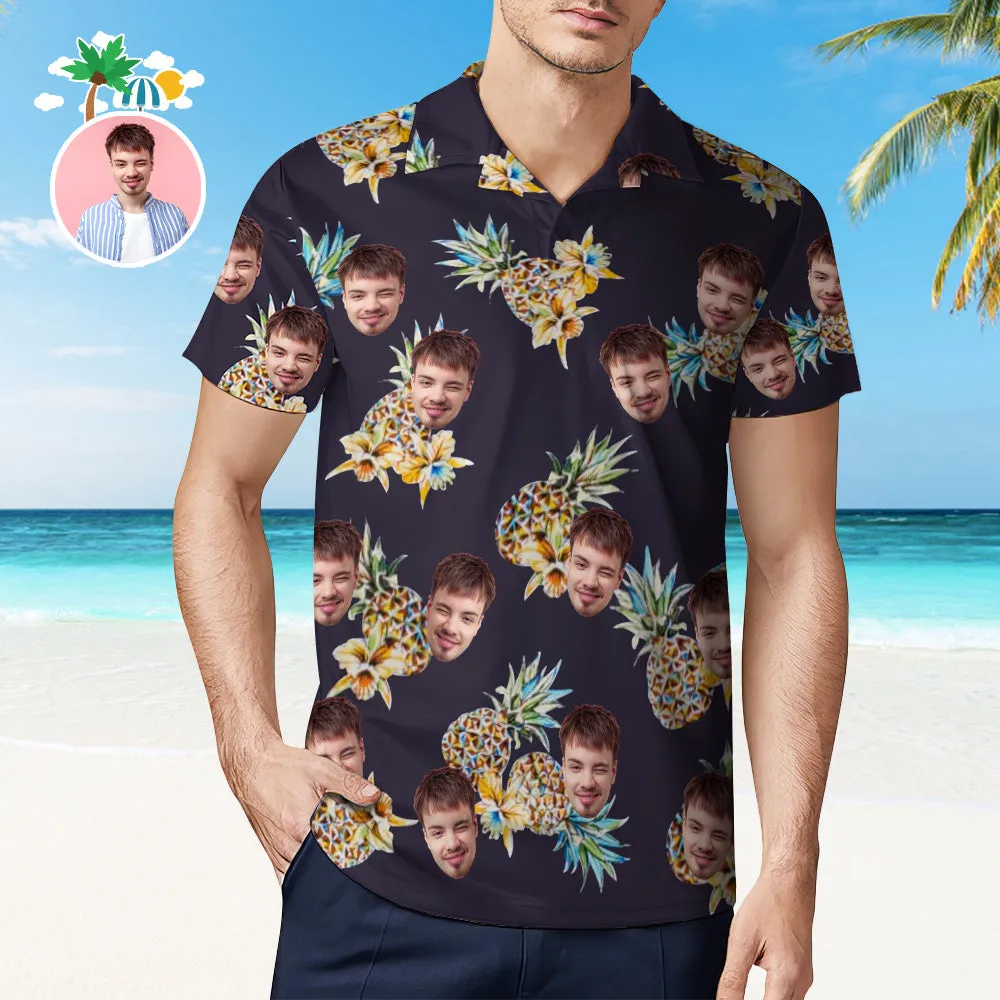 Men's Custom Face Shirt Personalised Golf Shirts For Him Vintage Pineapple And Orchid