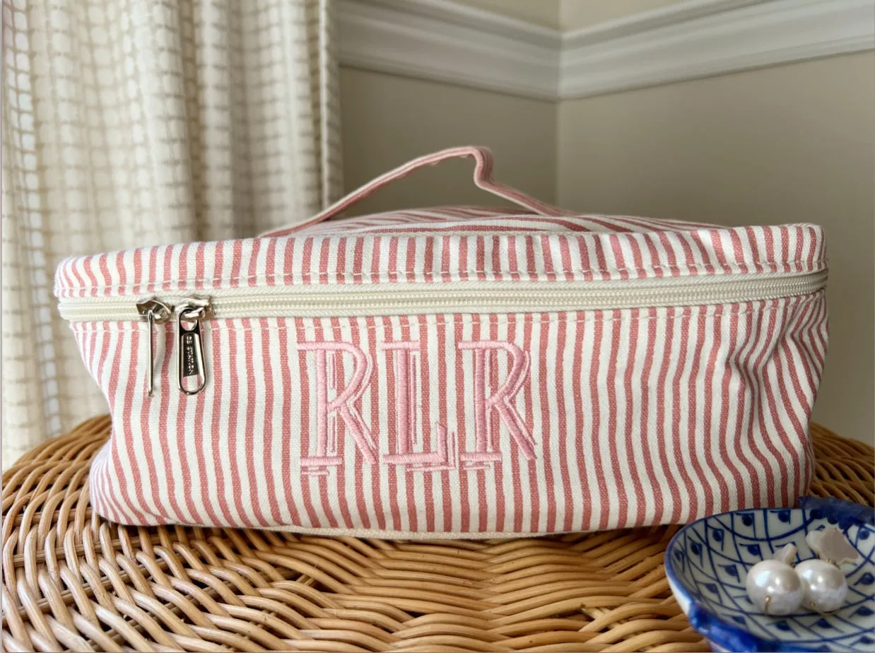 Monogrammed Stripes Train Case (3 color options)