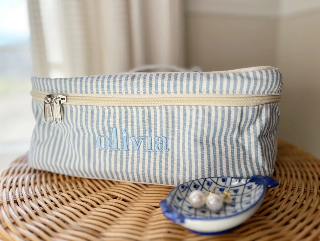 Monogrammed Stripes Train Case (3 color options)