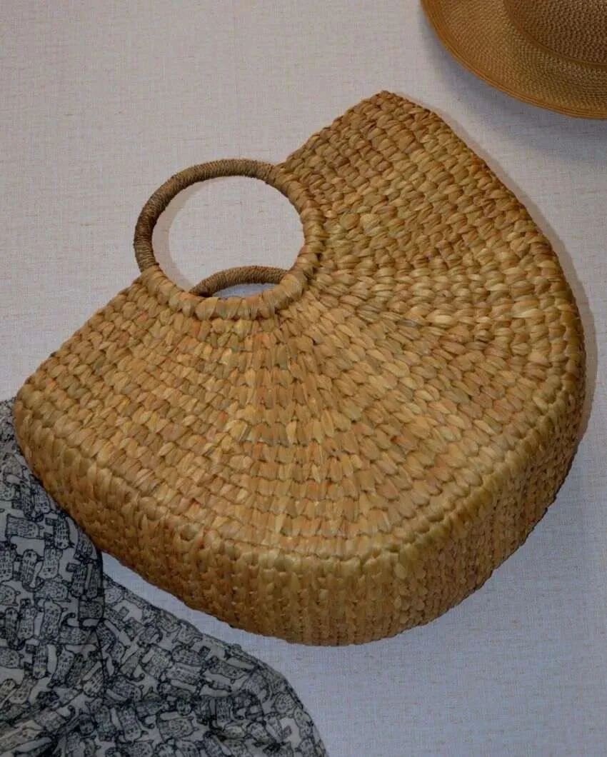 Natural Water Hyacinth Half Moon Basket Bag