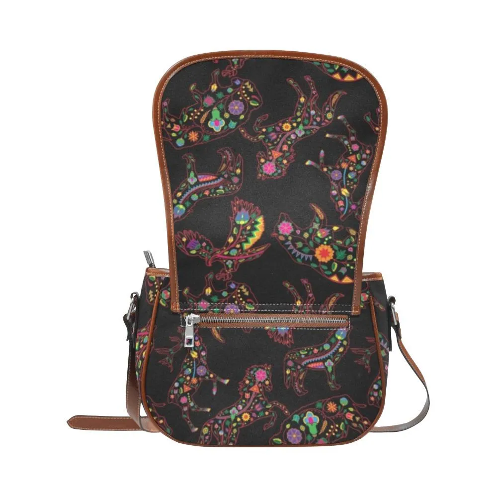 Neon Floral Animals Saddle Bag/Large