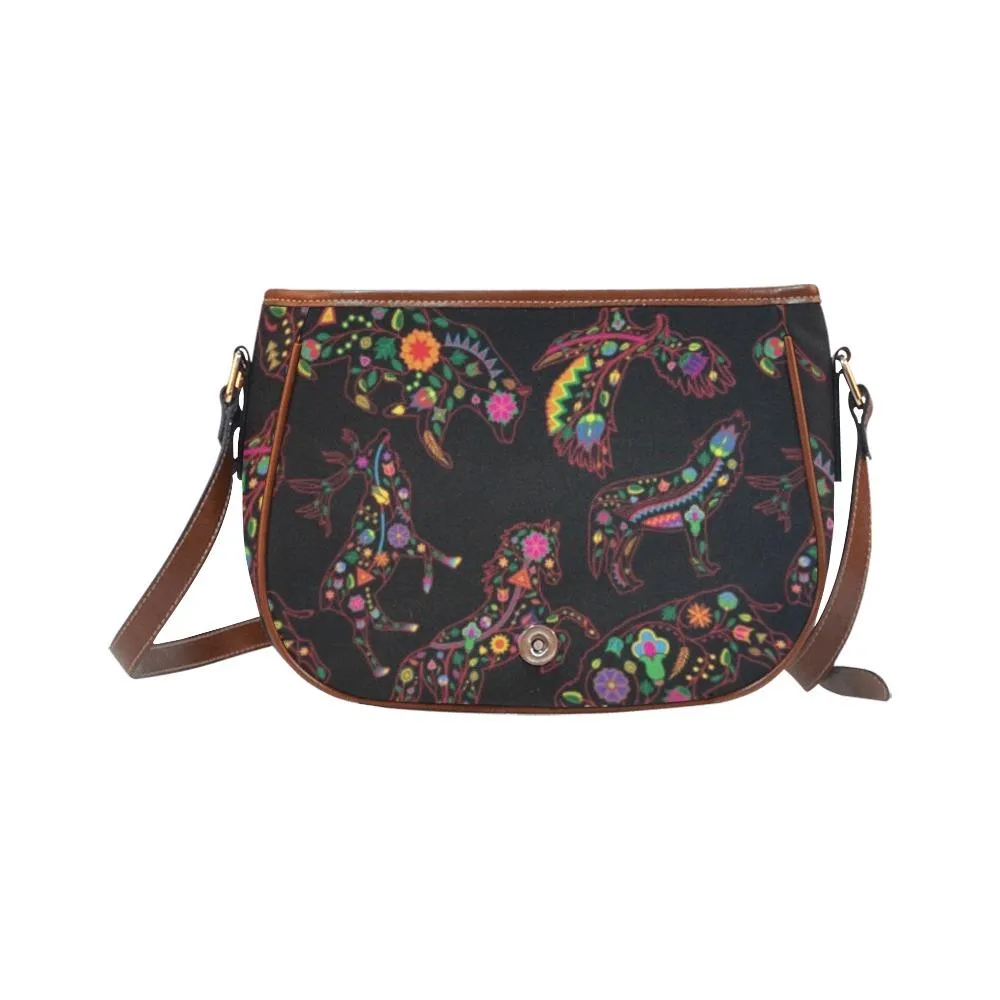 Neon Floral Animals Saddle Bag/Large