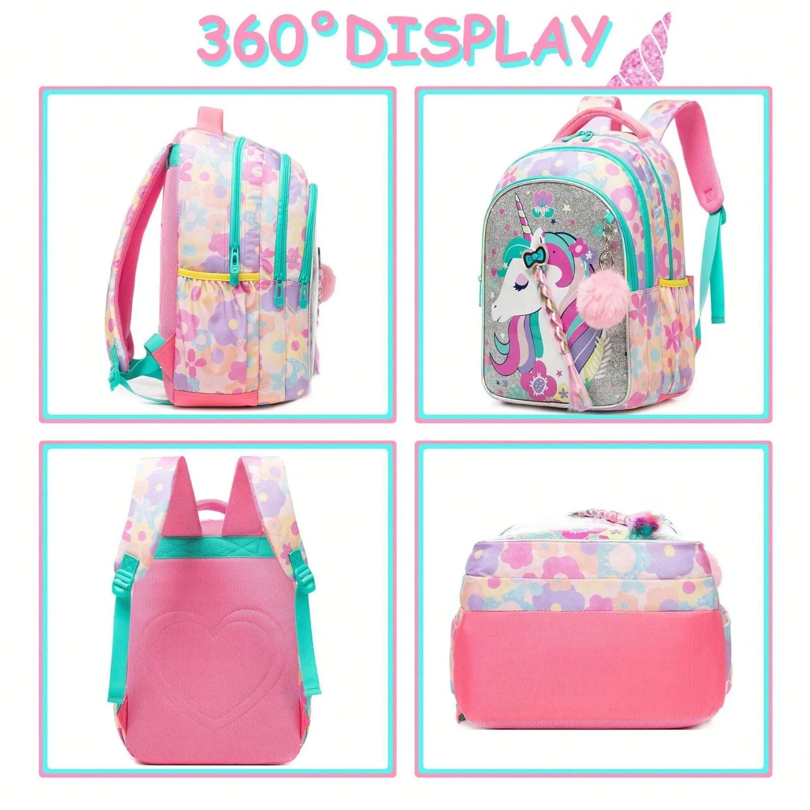 (NET) Unicorn Animal Backpacks Set Of 3 Pcs