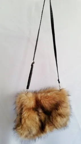 NEW FLUFFY PLUSH Crossbody Shoulder Bag Messenger FAUX FUR Vegan Purse BROWN