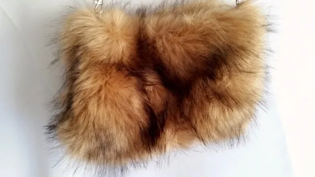 NEW FLUFFY PLUSH Crossbody Shoulder Bag Messenger FAUX FUR Vegan Purse BROWN