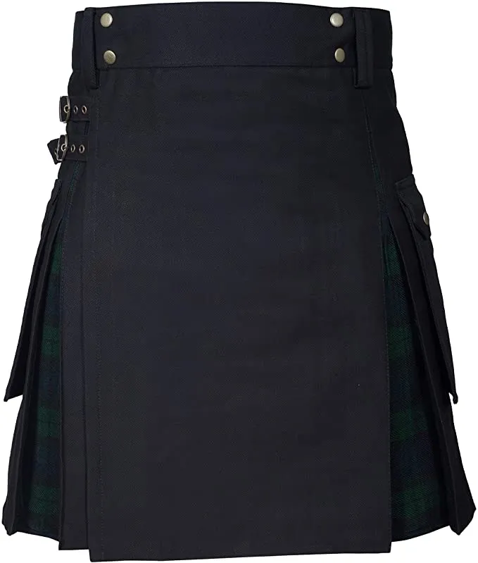 New Wedding Stylish Black Watch Hybird Kilt For Men's