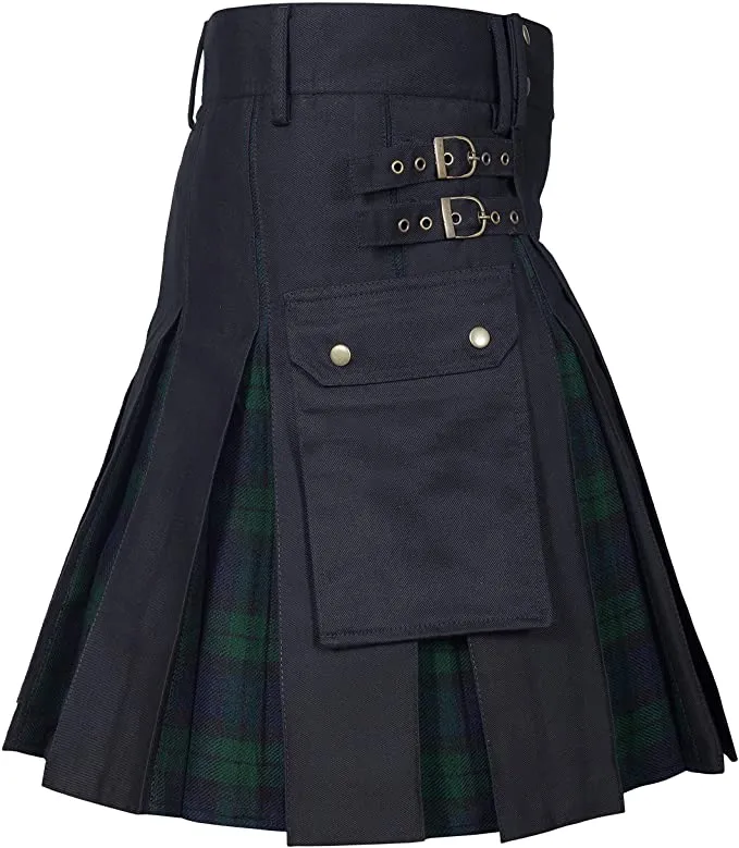 New Wedding Stylish Black Watch Hybird Kilt For Men's