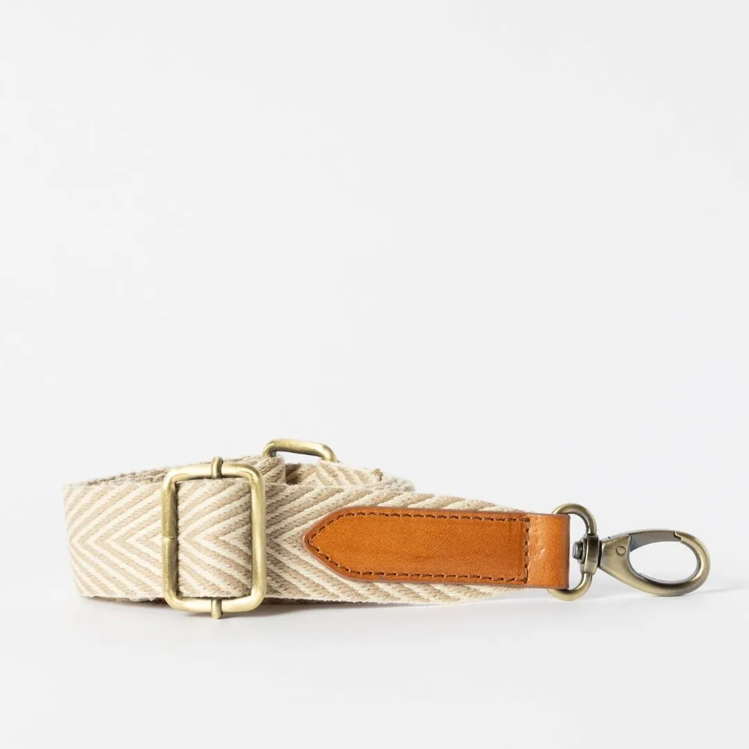 O My Bag | Herringbone Webbing Strap - Sand / Cognac Classic Leather