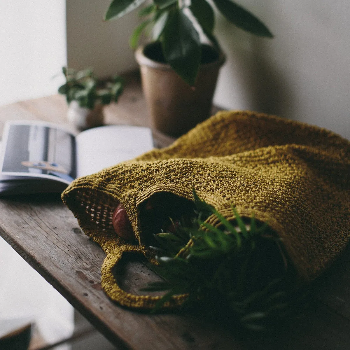 Ochre Jute Macrame Market Bag