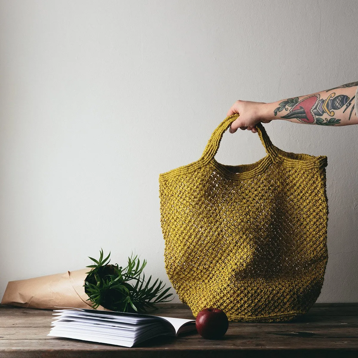 Ochre Jute Macrame Market Bag