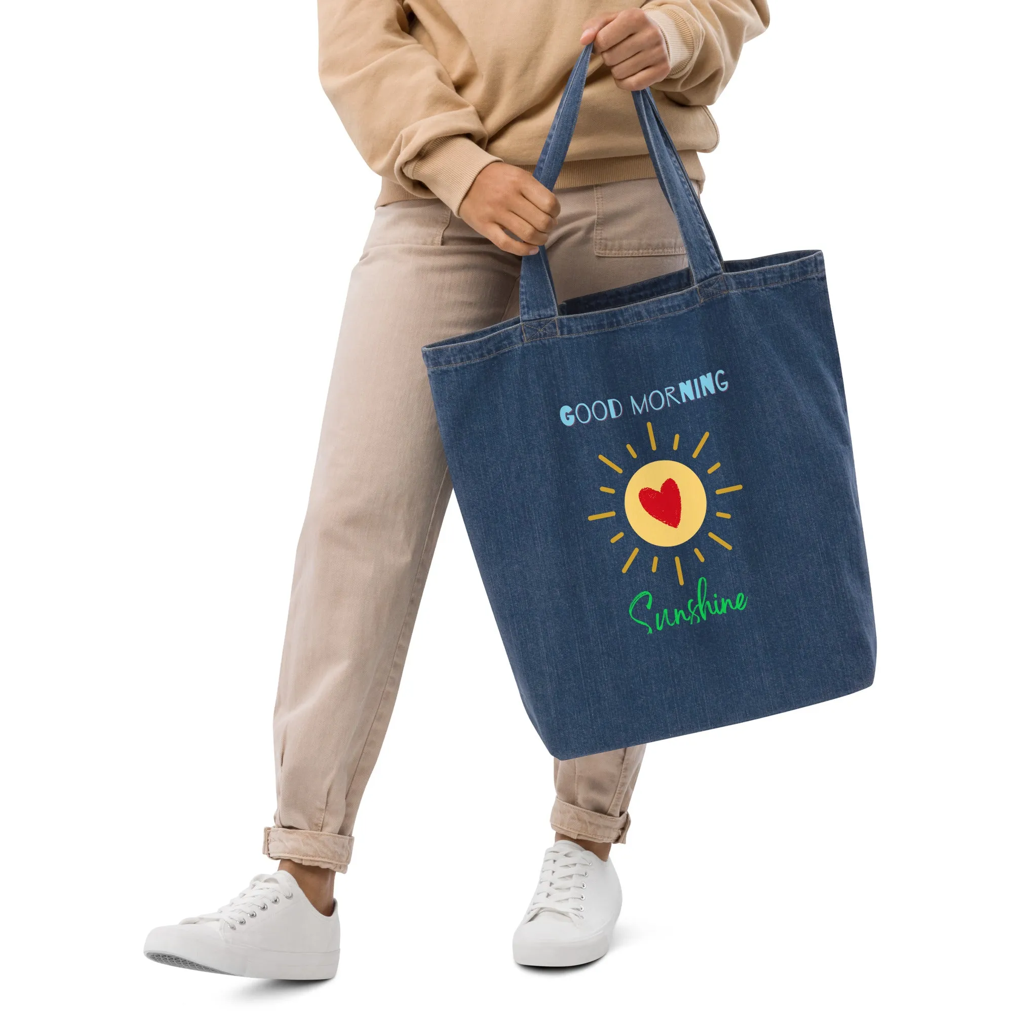 Organic denim tote bag, Good Morning Sunshine