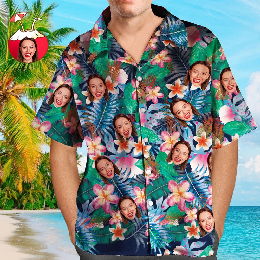 Parent-child Wears Personalised Face Hawaiian Shirt Gift Colorful Flowers