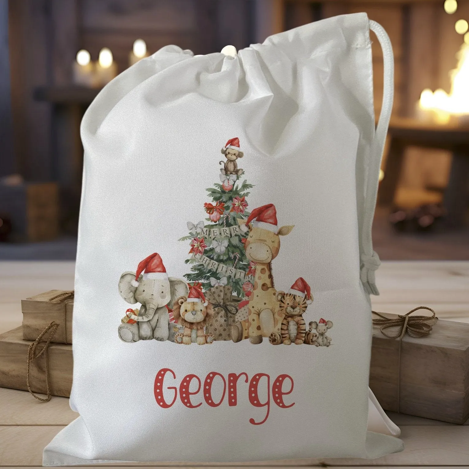 Peronalised Christmas Eve Treat Bag - Jungle Animals