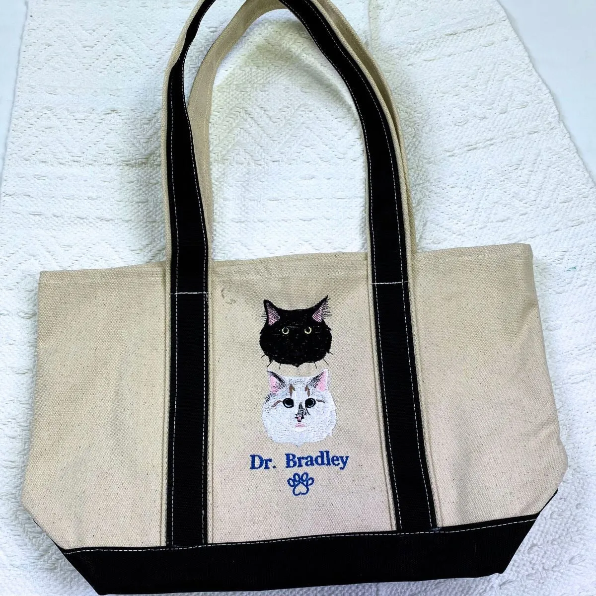 Personalized Cat Tote Bag with Custom Embroidered Photo - Unique Cat Mom Gift Idea