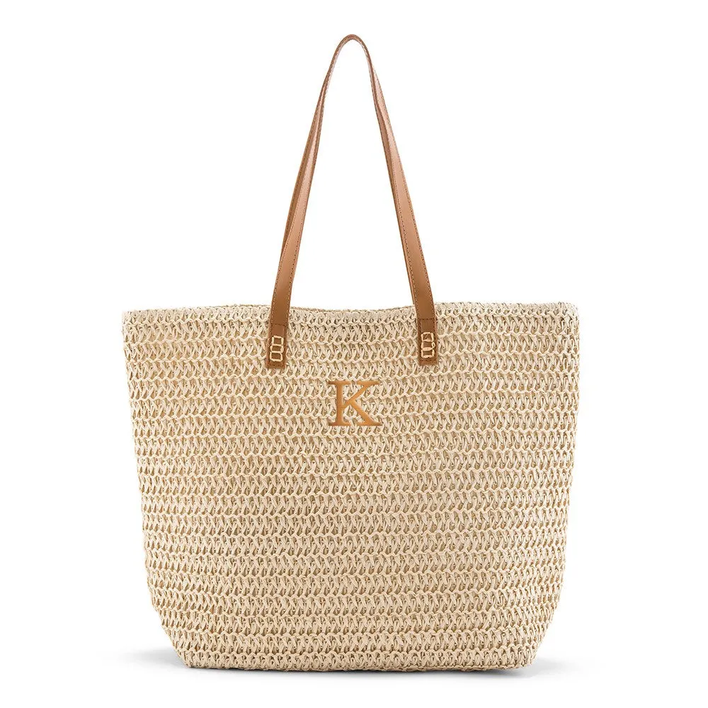 PERSONALIZED EXTRA-LARGE WOVEN STRAW TOTE BAG