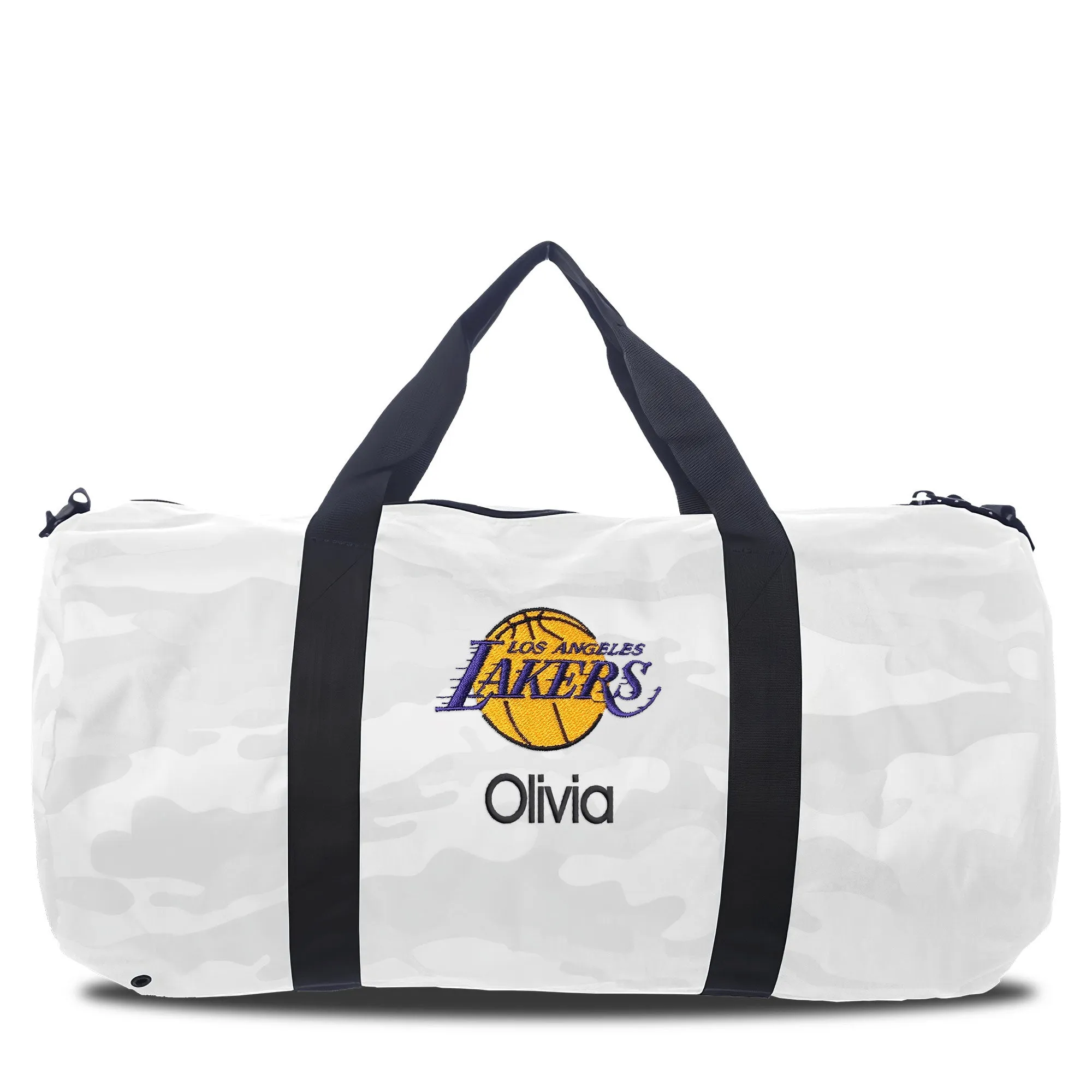 Personalized Los Angeles Lakers White Camo Duffel Bag