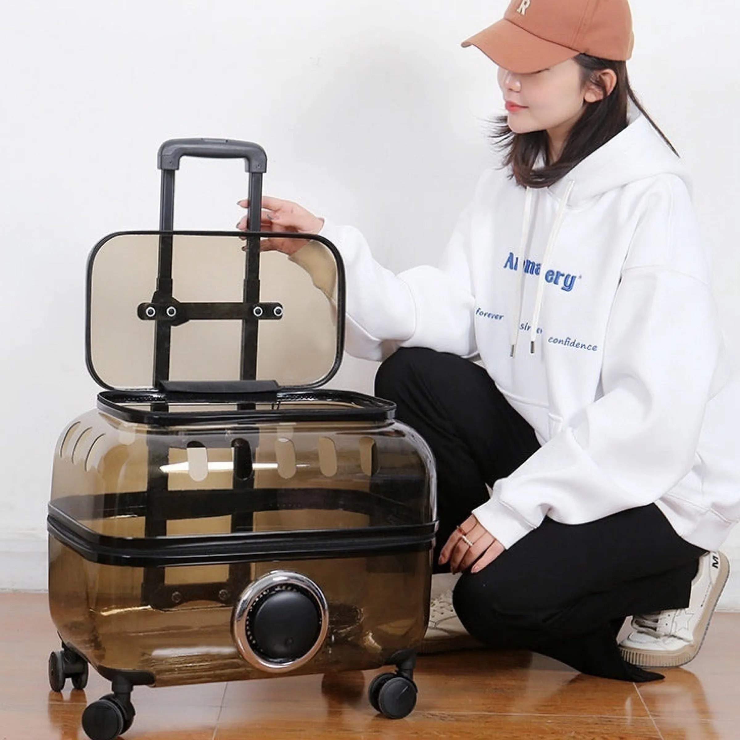 Pet Luggage Generation Traveler Bag Portable Trolley Space Capsule in Transparent, Brown,Clear for Cat, Bunny and other Small Pets