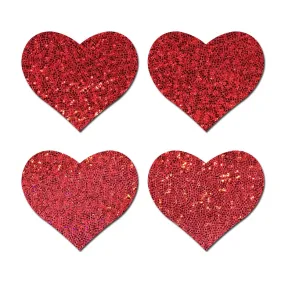 Petites: Two-Pair Small Red Glitter Hearts Nipple Pasties