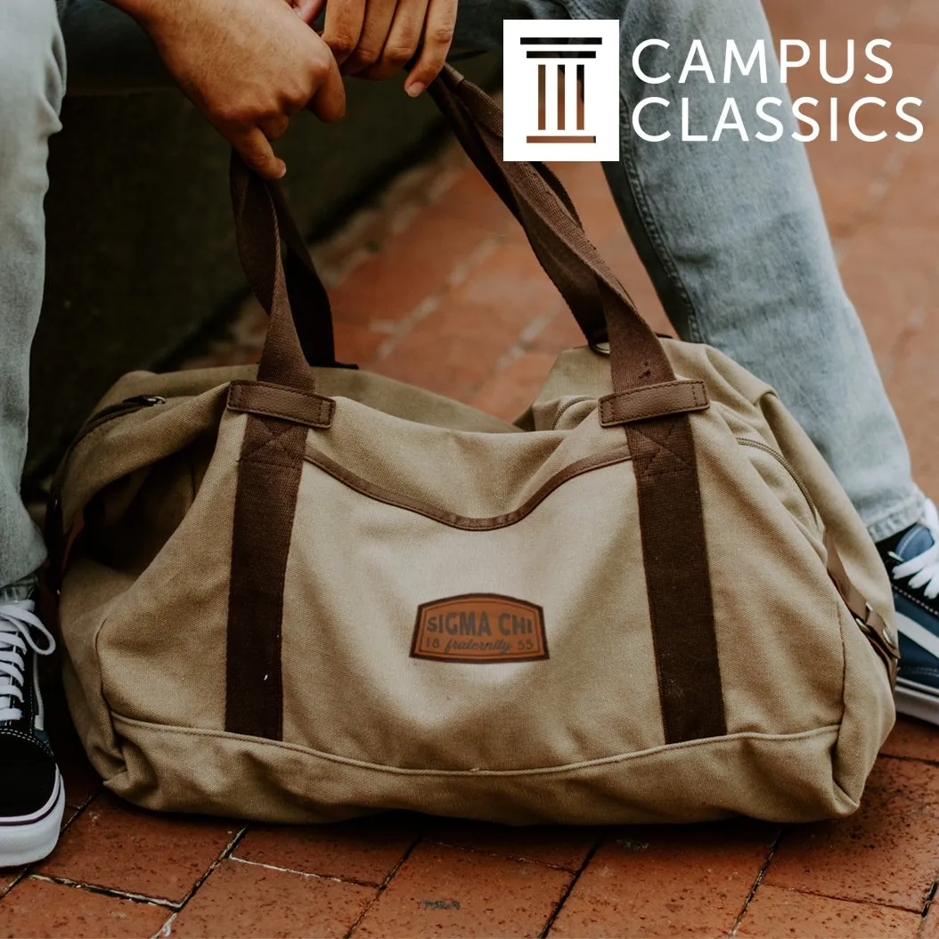 Phi Delt Khaki Canvas Duffel With Leather Patch