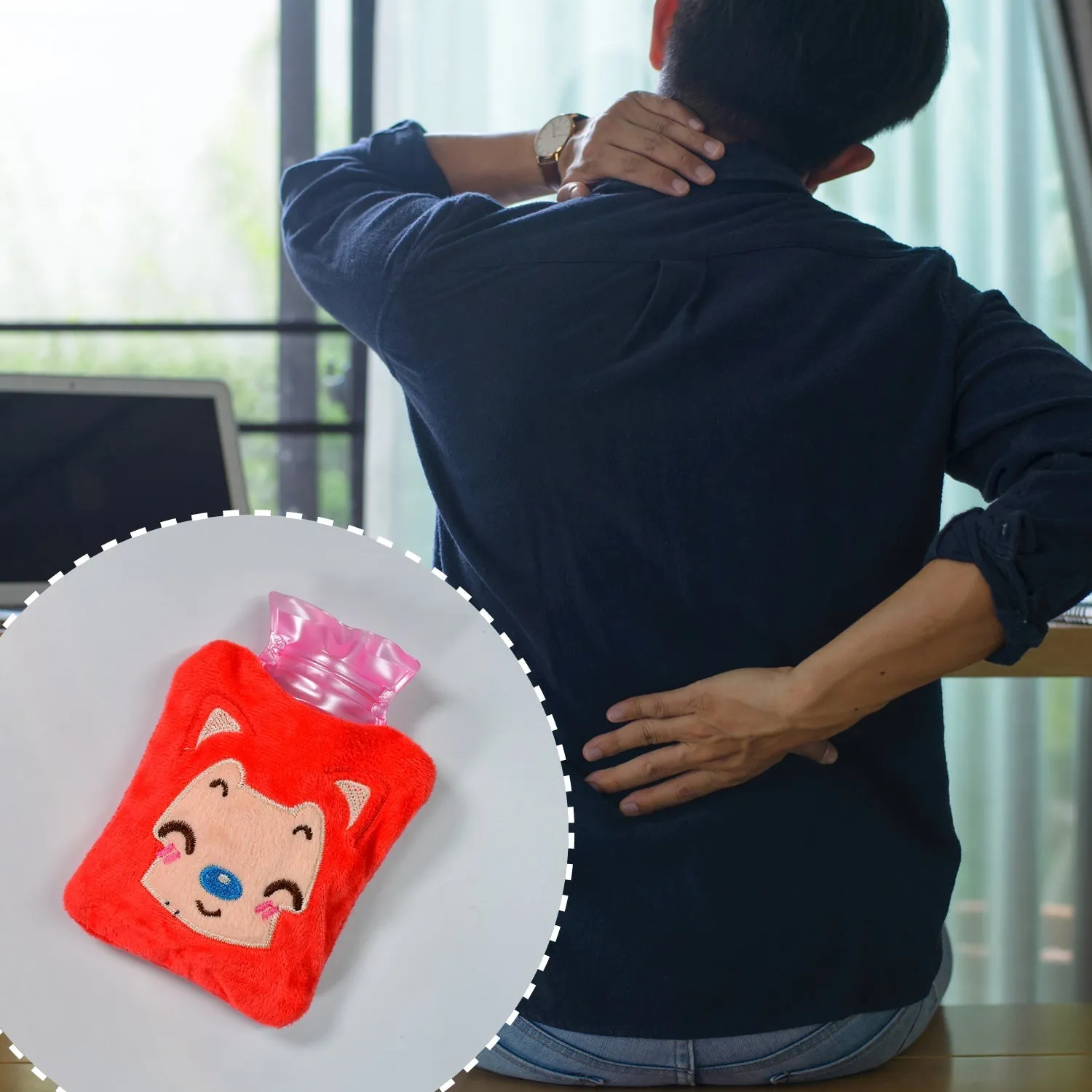 Pink Cat small Hot Water Bag with Cover for Pain Relief, Neck, Shoulder Pain and Hand, Feet Warmer, Menstrual Cramps.