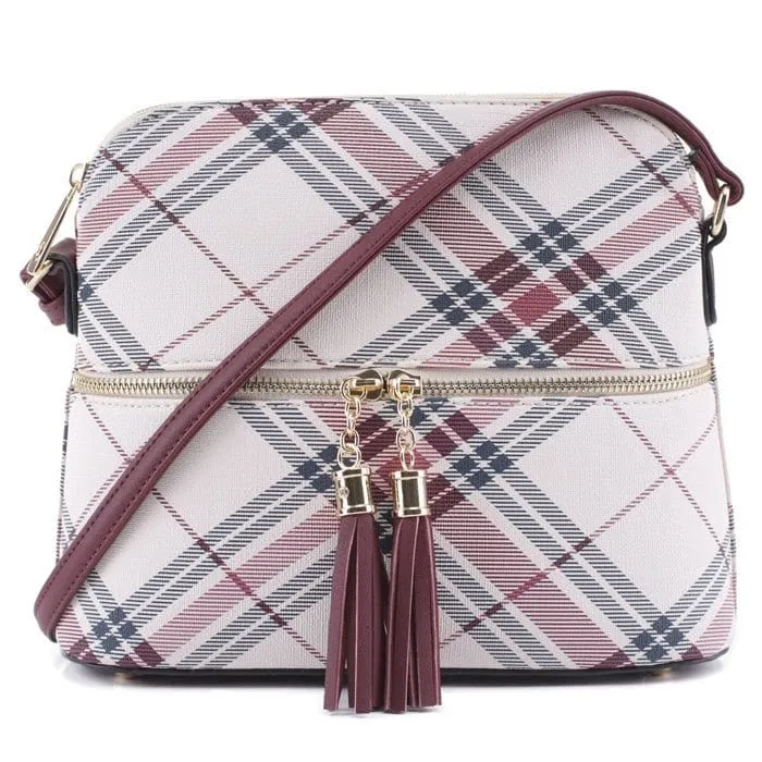 PL3031 Plaid Dome Fashion Crossbody w/ Tassel