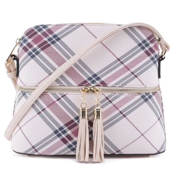 PL3031 Plaid Dome Fashion Crossbody w/ Tassel