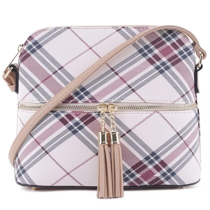 PL3031 Plaid Dome Fashion Crossbody w/ Tassel