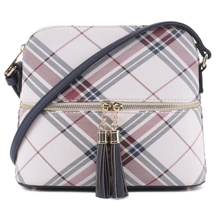 PL3031 Plaid Dome Fashion Crossbody w/ Tassel