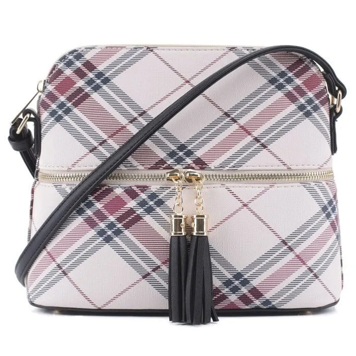 PL3031 Plaid Dome Fashion Crossbody w/ Tassel