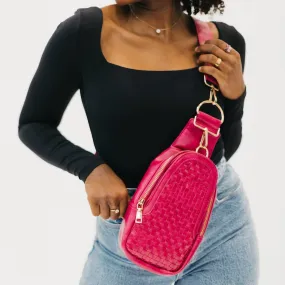 Pretty Simple | Waverly Woven Sling Bag (Free Strap Extender!): Fuchsia