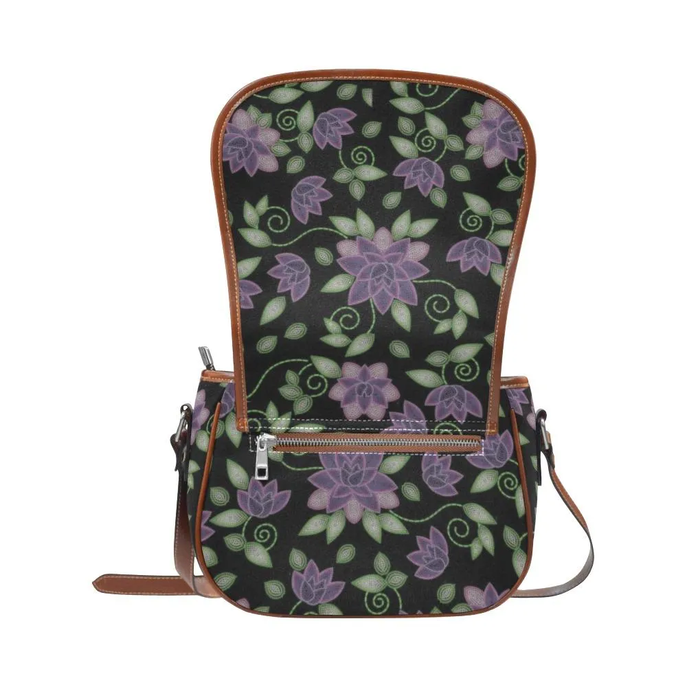 Purple Beaded Rose Saddle Bag/Small